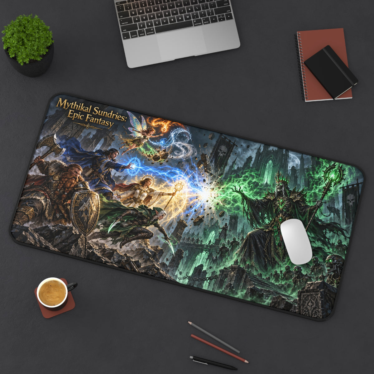 Epic Fantasy Desk Mat — "Mythical Sundries" Battle Scene