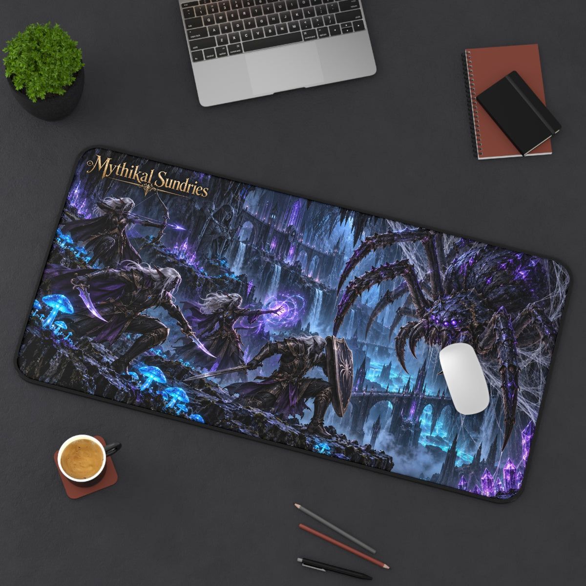 Dark Elves vs. Cave Spider Extended Desk Mat