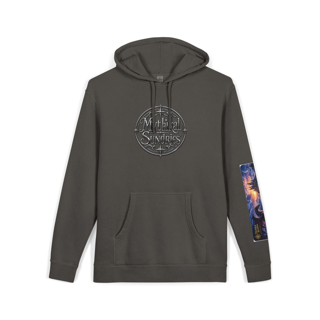 Dragon Battle Hoodie — Fantasy City Back Graphic Pigment-Dyed Sweatshirt