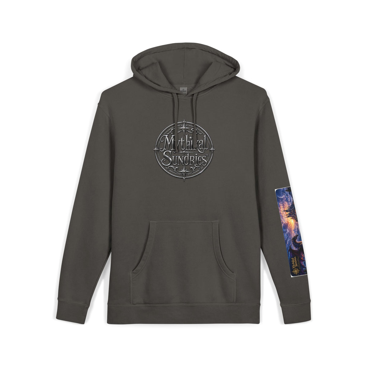 Dragon Battle Hoodie — Fantasy City Back Graphic Pigment-Dyed Sweatshirt