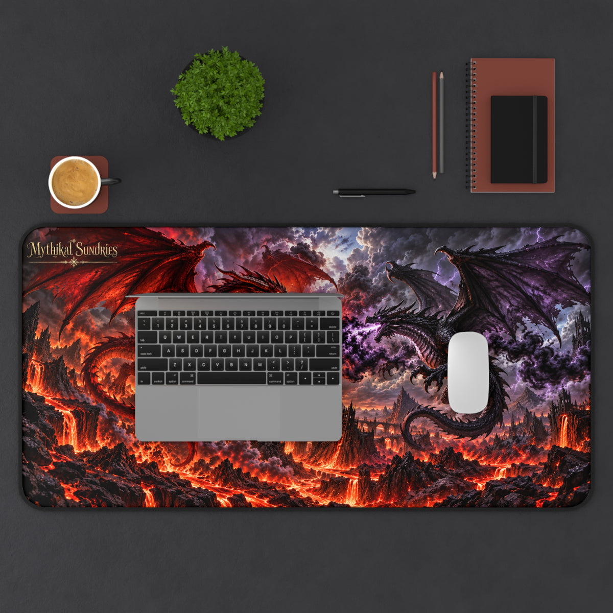 Red & Black Dragon Battle Extended Desk Mat