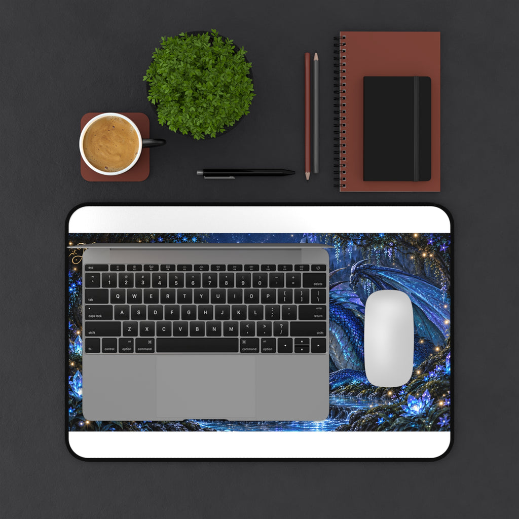 Fantasy Dragon & Fairy Desk Mat — Mystical Moonlit Office Mousepad