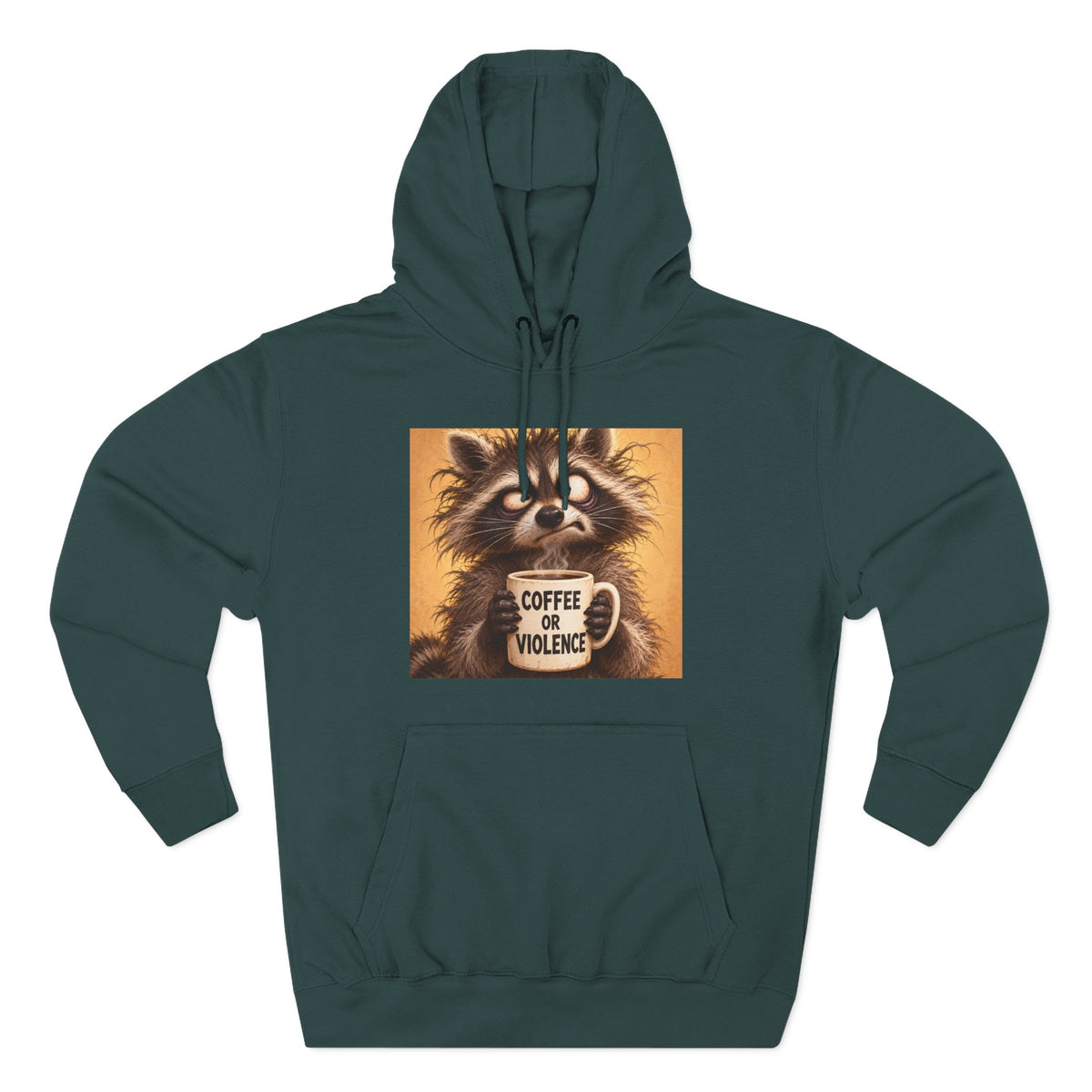 Coffee & Violence Raccoon Hoodie — Funny Vintage Animal Graphic Pullover