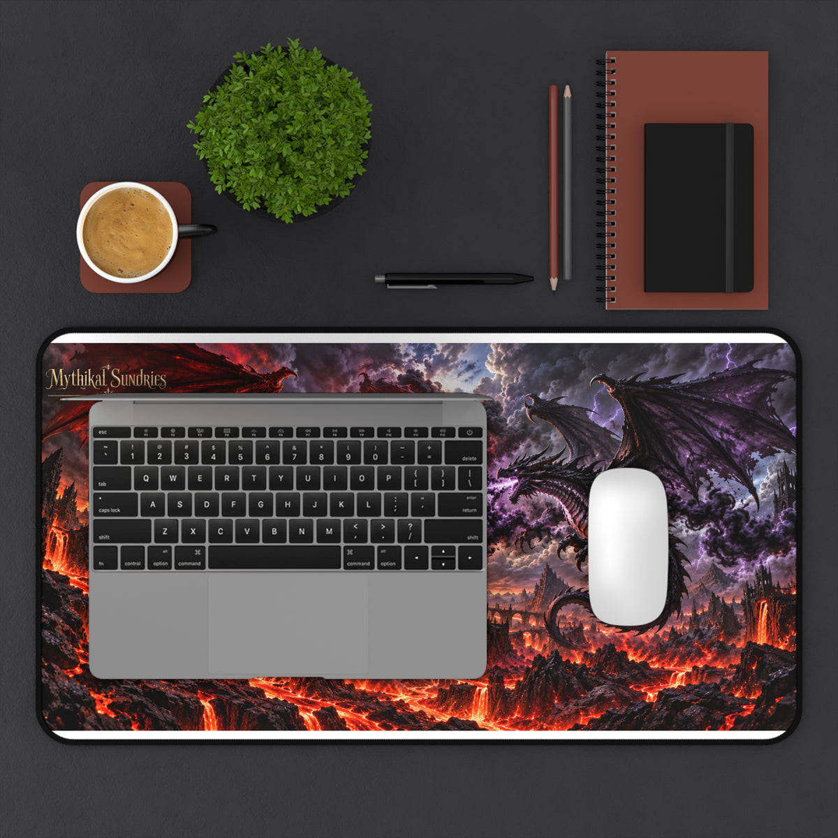 Epic Dragon Battle Desk Mat — Fiery vs Shadow Gaming Mouse Pad
