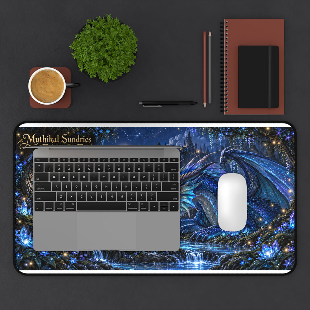 Fantasy Dragon & Fairy Desk Mat — Mystical Moonlit Office Mousepad