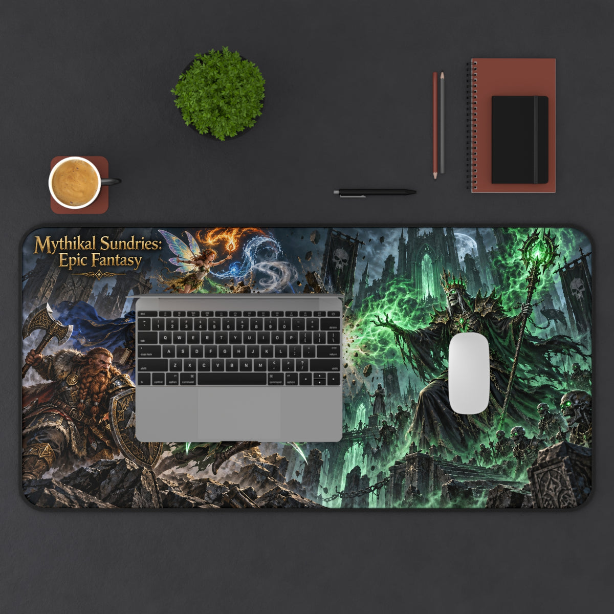Epic Fantasy Desk Mat — "Mythical Sundries" Battle Scene