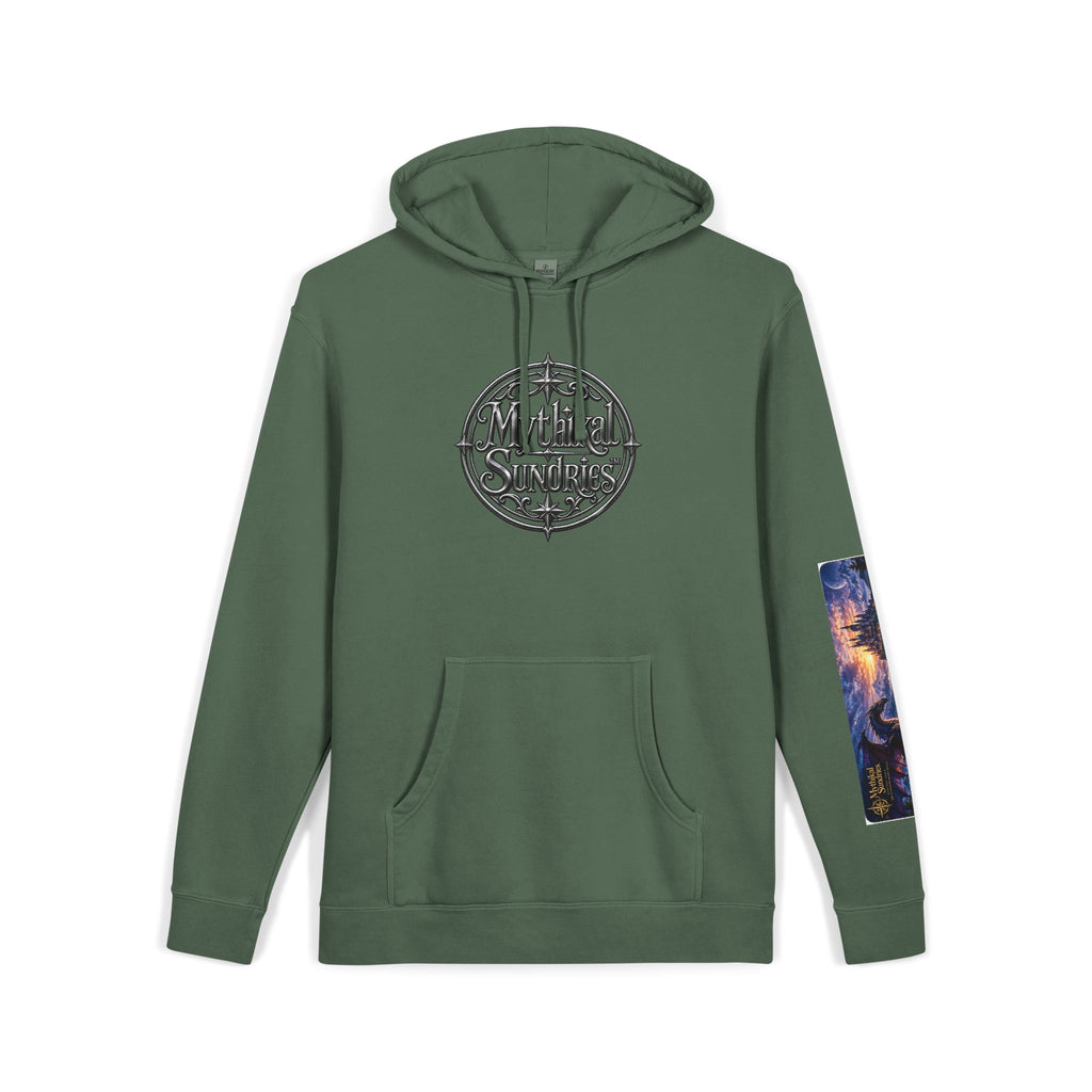 Dragon Battle Hoodie — Fantasy City Back Graphic Pigment-Dyed Sweatshirt