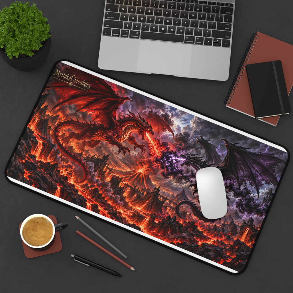 Epic Dragon Battle Desk Mat — Fiery vs Shadow Gaming Mouse Pad