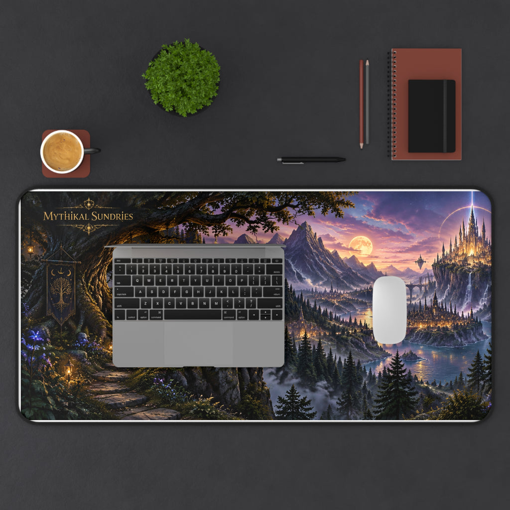 Fantasy Landscape Desk Mat — Enchanted Castle & Forest Gaming Mouse Pad