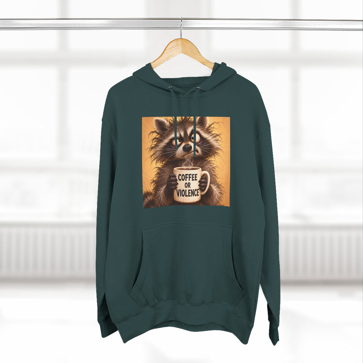 Coffee & Violence Raccoon Hoodie — Funny Vintage Animal Graphic Pullover