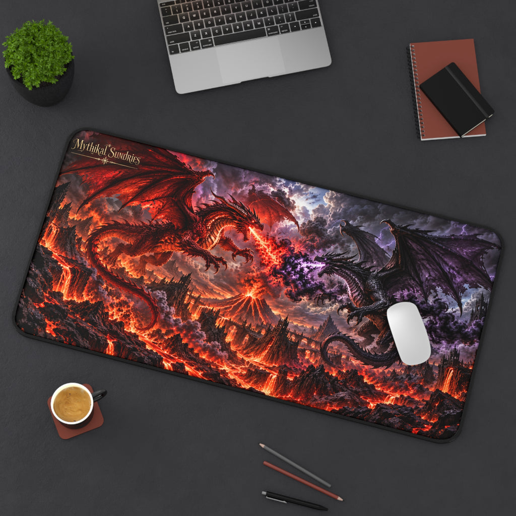 Epic Dragon Battle Desk Mat — Fiery vs Shadow Gaming Mouse Pad